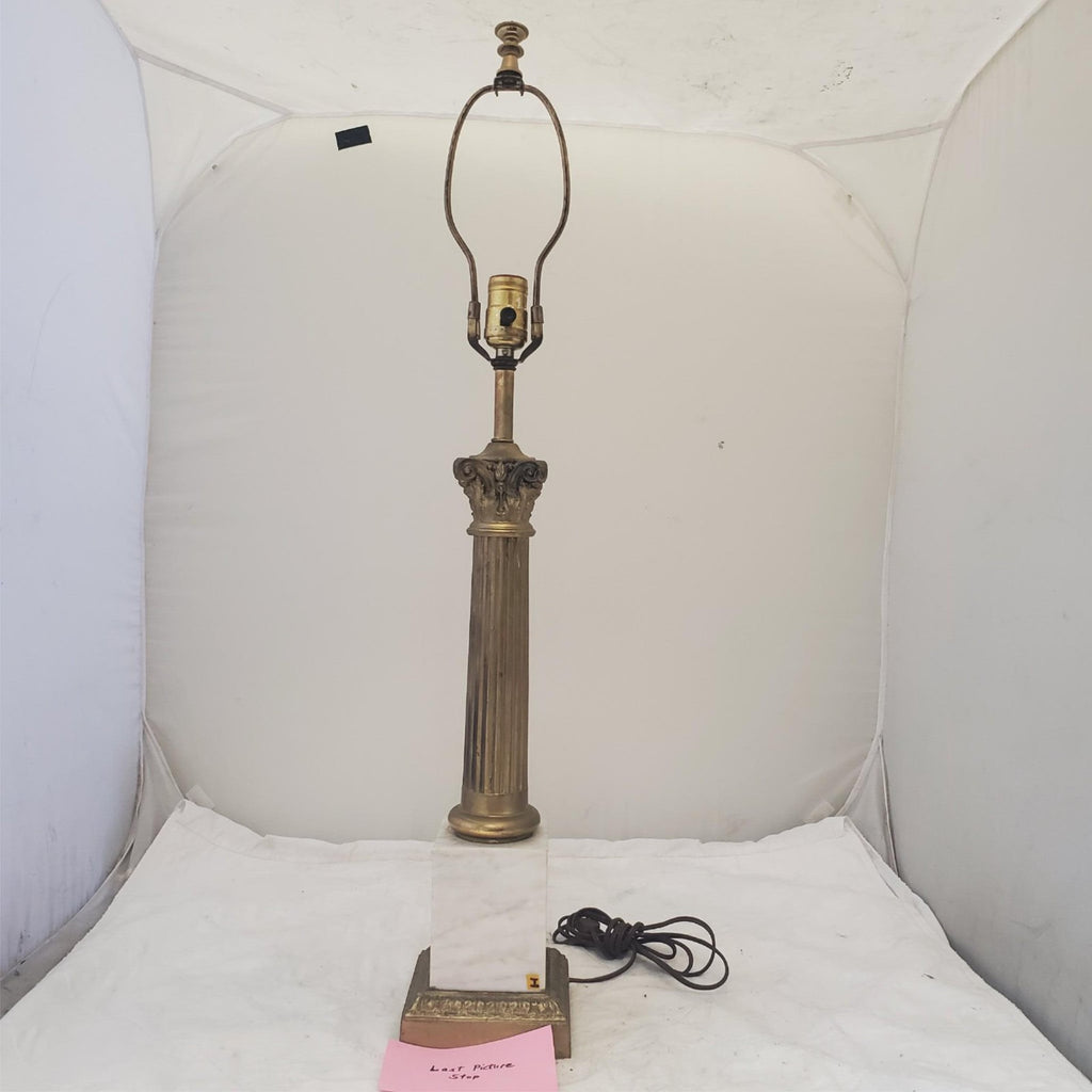 Vintage Regency White Marble Column Portable Table Lamp H