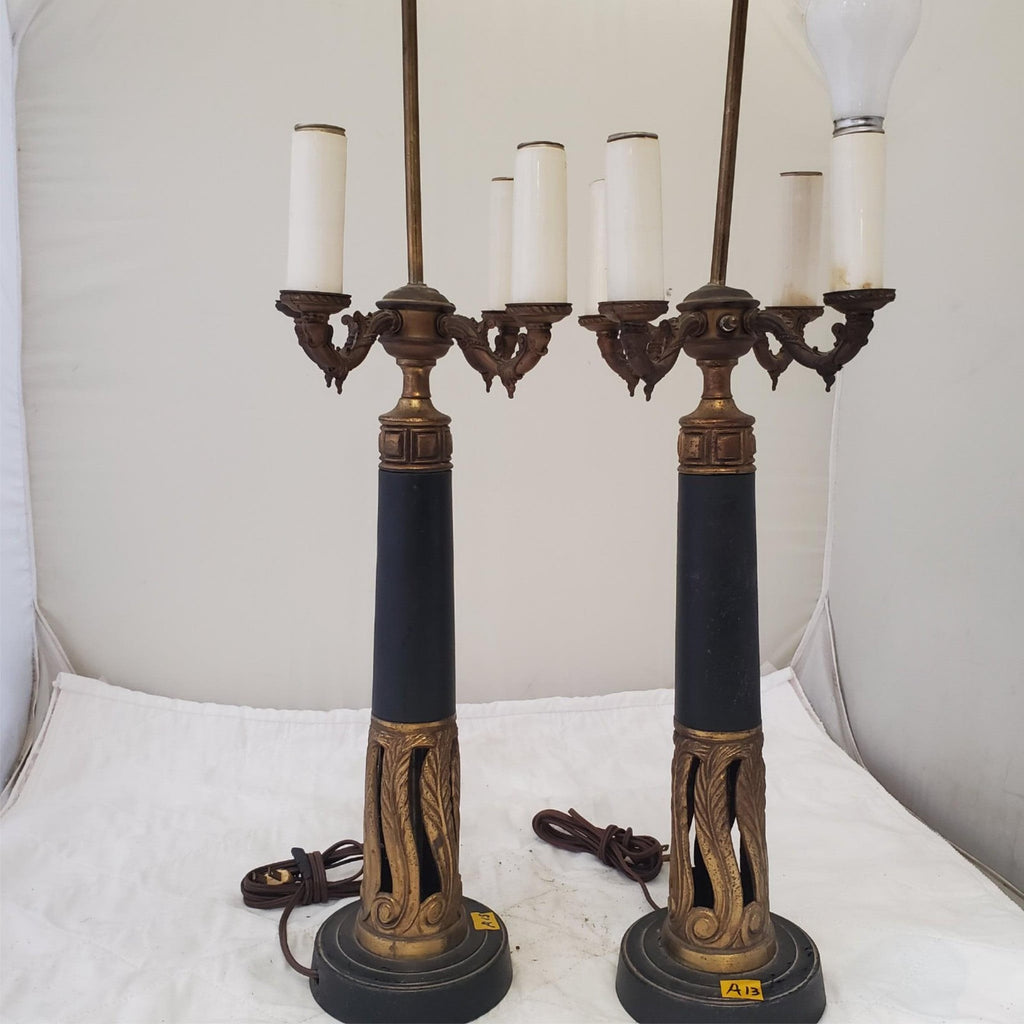 Lot of 2 Vintage Brass Candelabra Table Lamps A13