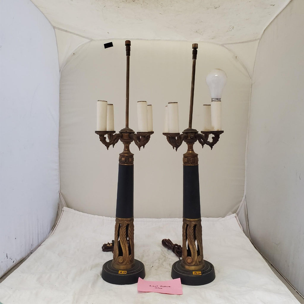 Lot of 2 Vintage Brass Candelabra Table Lamps A13