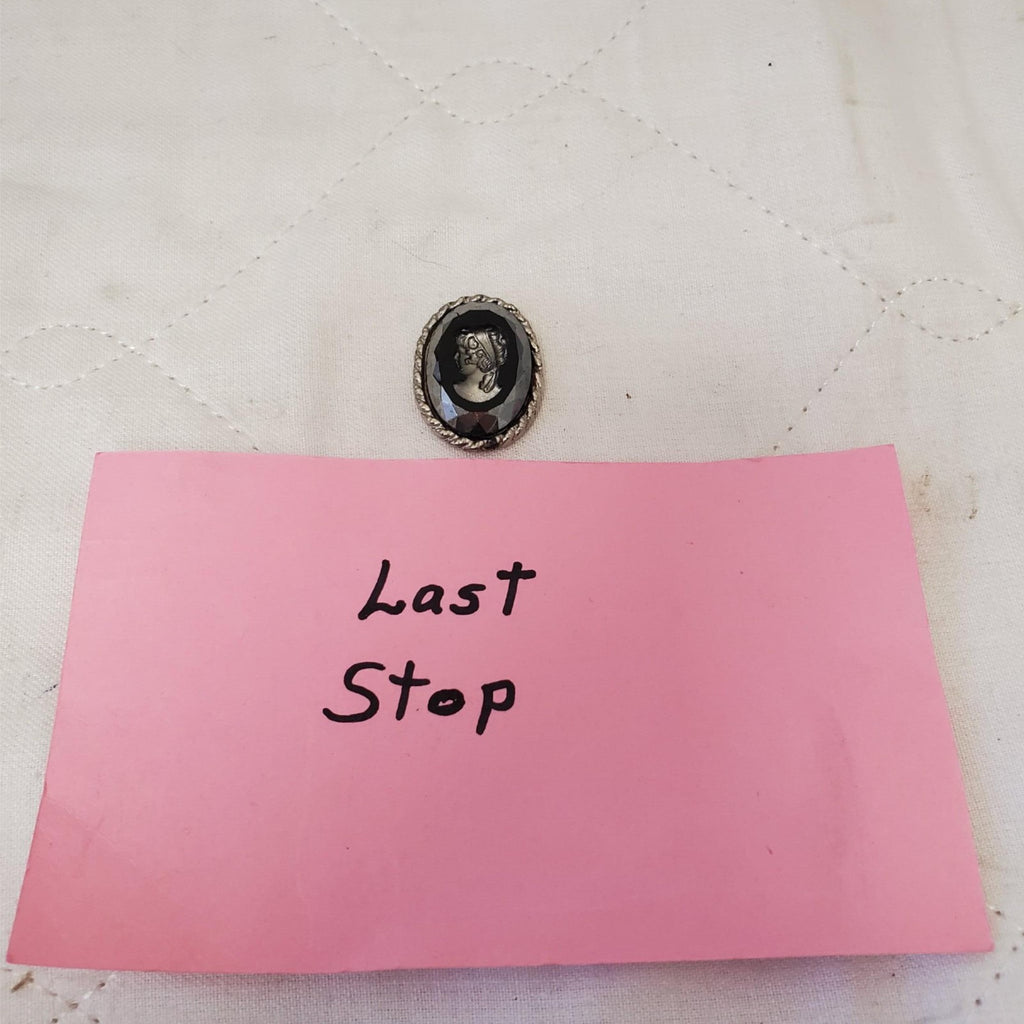 Vintage Silver and Glass Reverse Cut Brooch Oval Pin Victorian Lady Face