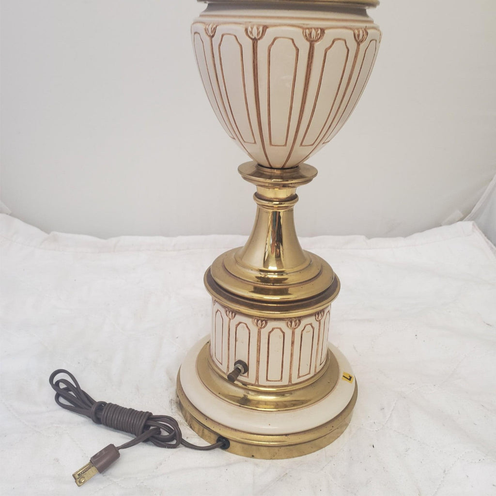 Vintage Stiffel Regency Brass and Ivory Enamel Urn Trophy Lamps L