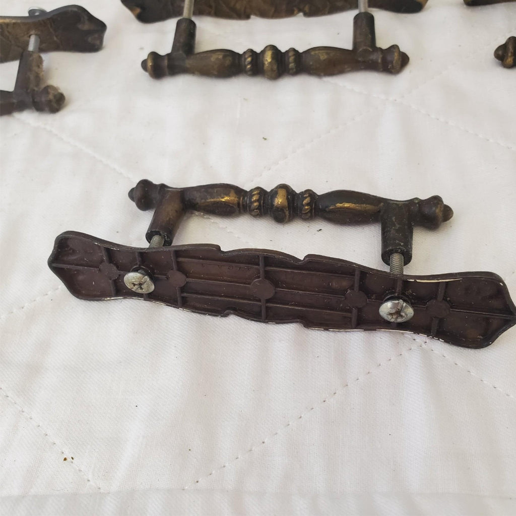 Lot of 10 Vintage Brass Amerock Carriage Cabinet Drawer Pulls w/ Back Plates #3