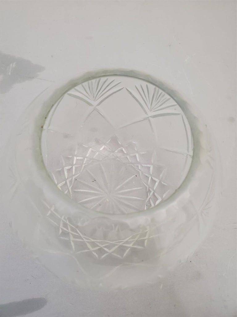 Vintage Etched Cut Crystal Glass Votive Candle Holder Vase Bowl