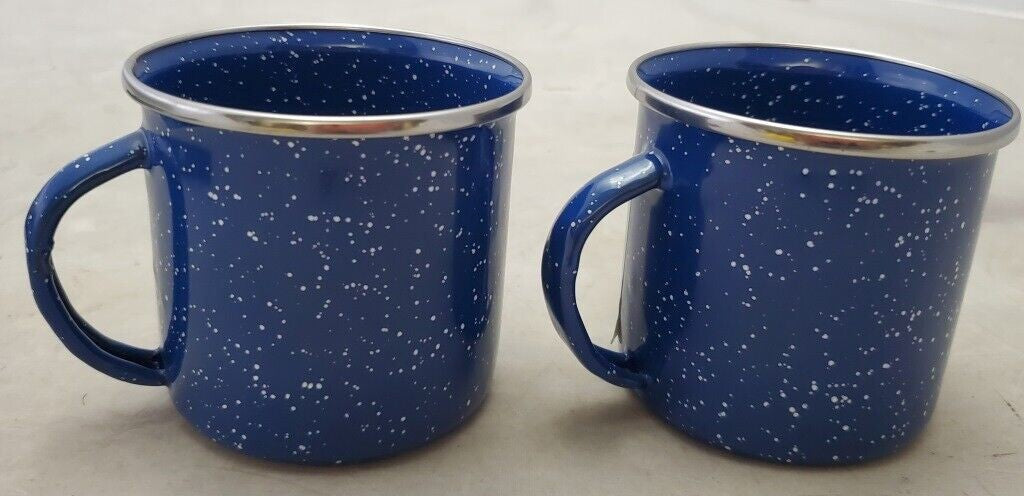 Two GSI Outdoor Blue Enamelware Coffee Beverage Cups Mug Camping Hunting Fishing