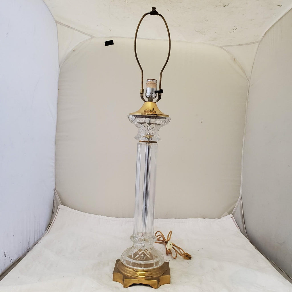 Vintage Solid Cut Crystal Glass And Brass Table Lamps A9