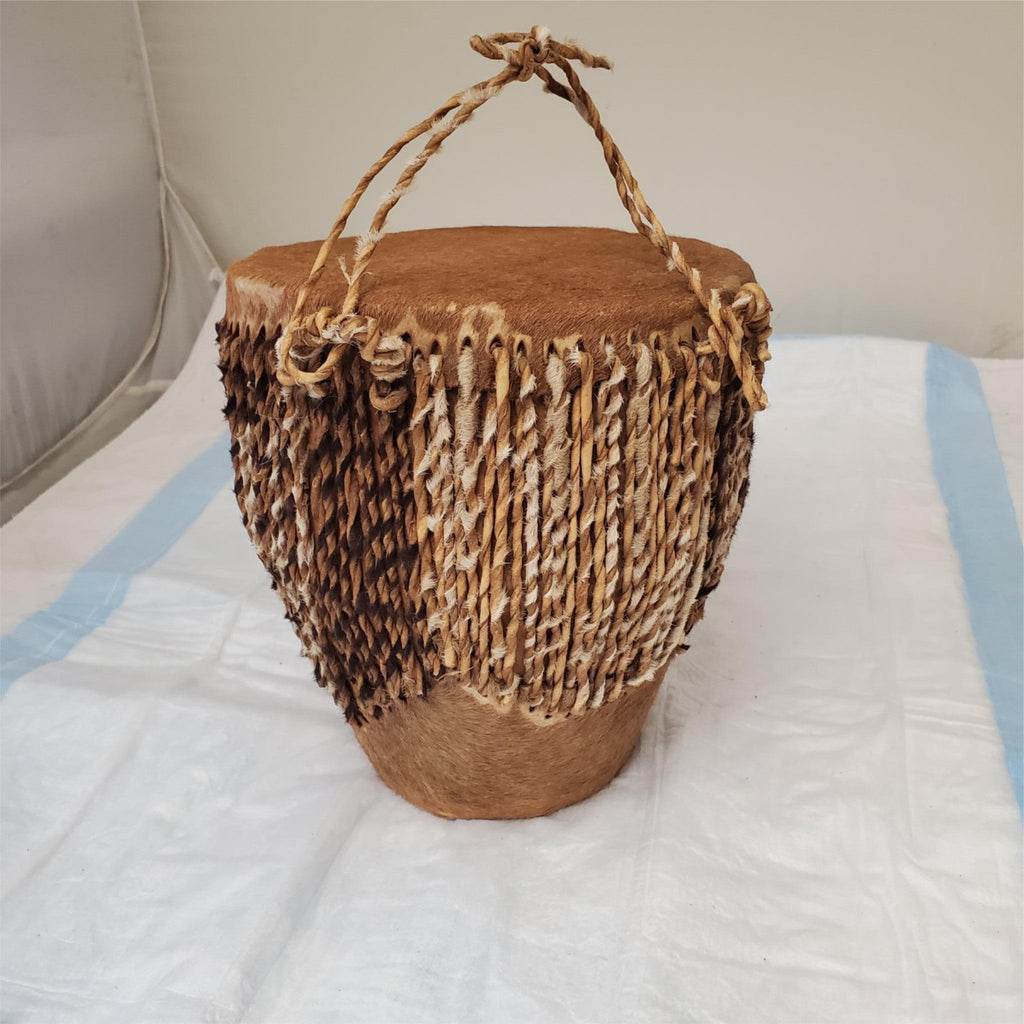 Vintage Cowhide drum With Jute Fringe