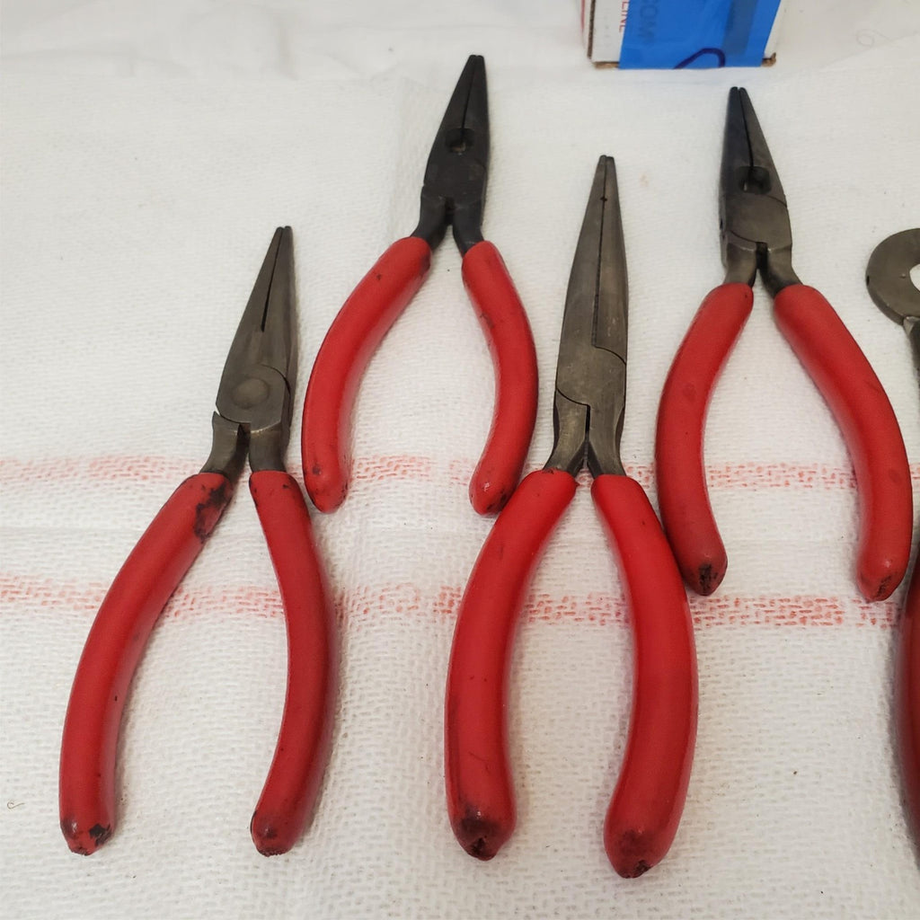 Lot of 6 Snap on Needle  Nose Pliers 6" Cushion Grip Red USA Lot-983