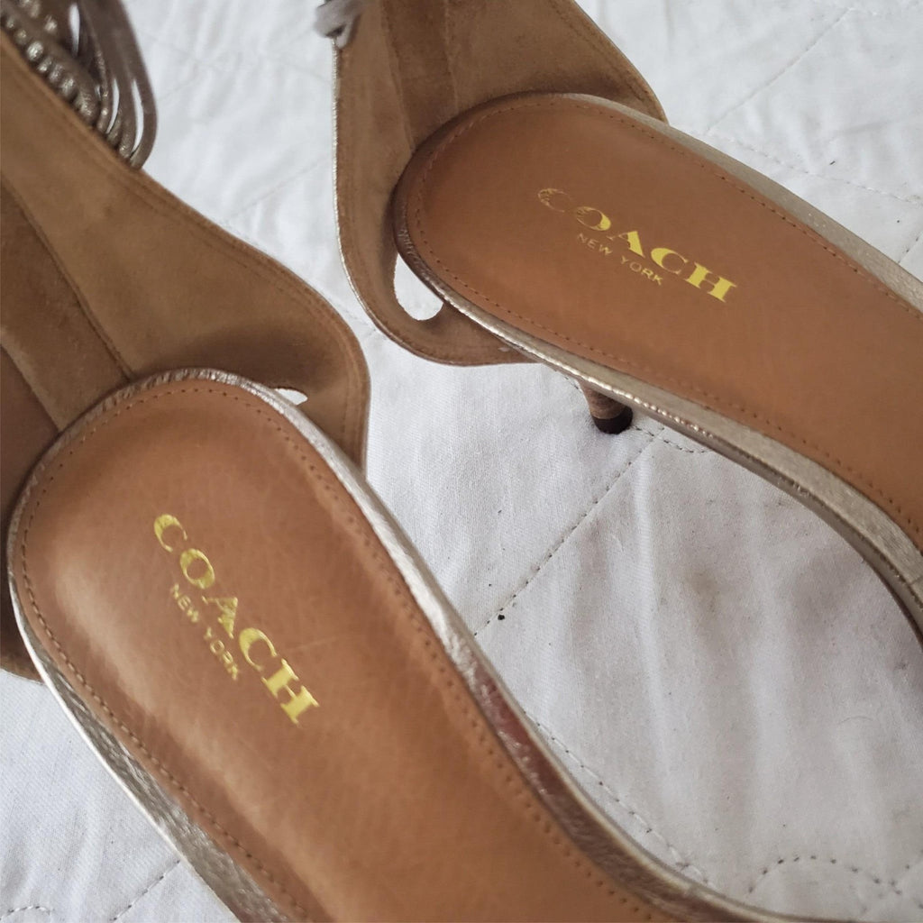 Coach Manya Size 8.5B Kitten Heel Super Soft Metallic In Napa Leather Light Gold