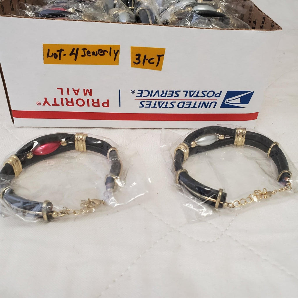 Lot of 31 Crystal Cabochon Mixed Metal Black Braided Leather Bracelet LOT-4