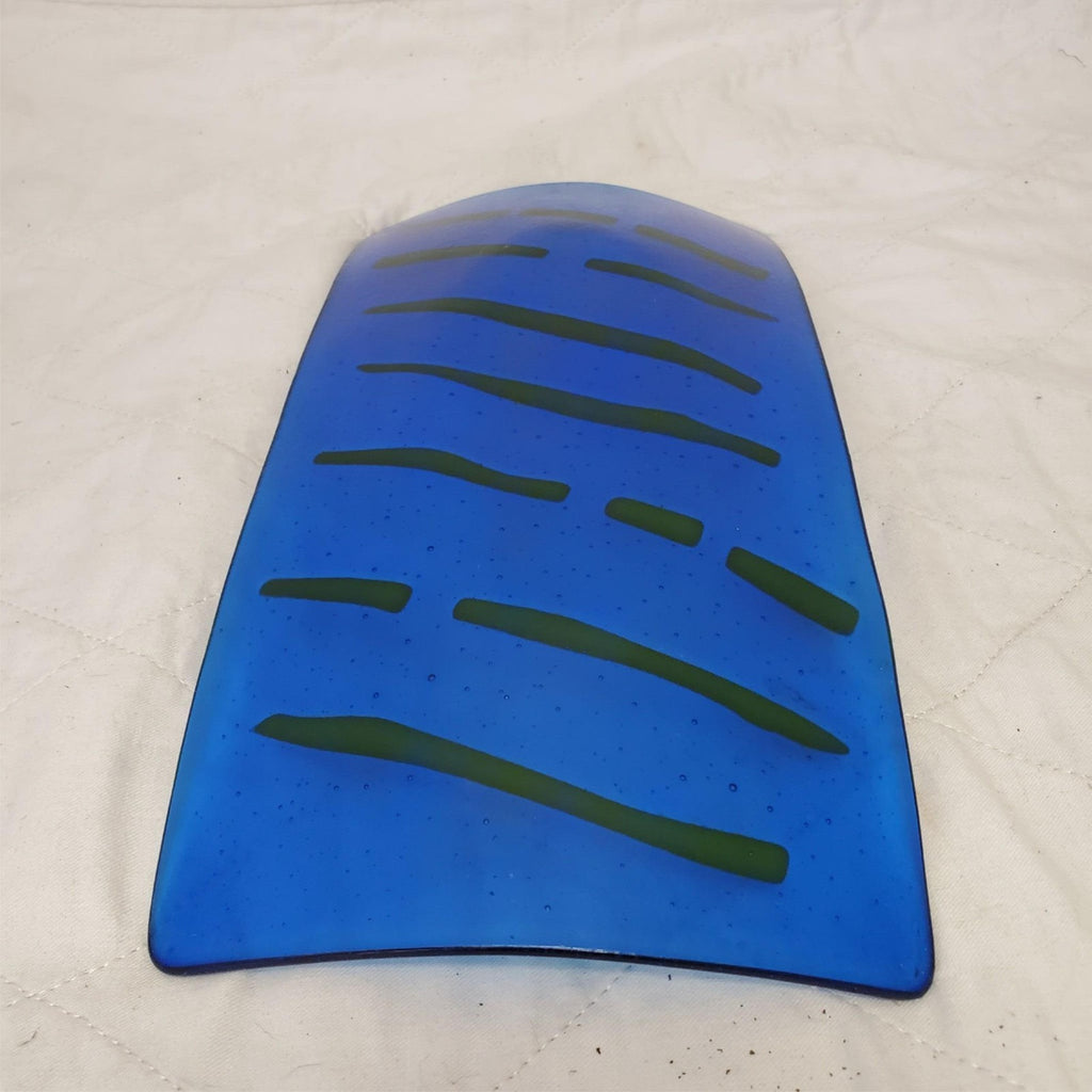 Fused Glass Trinket Platter with Blue & Yellow Striped