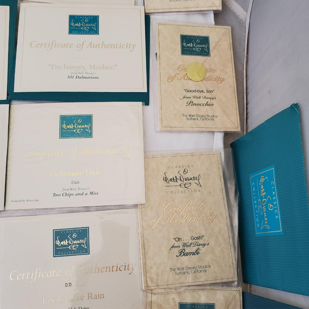 Large Lot of Walt Disney Collection Certificate of Authenticity COA Paperwork