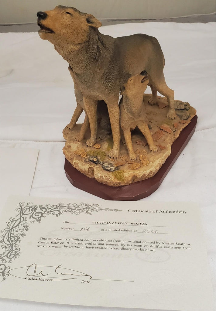 Estevez Creations Limited Wolves Wolf Autumn Lesson Made in Mexico Sculpture