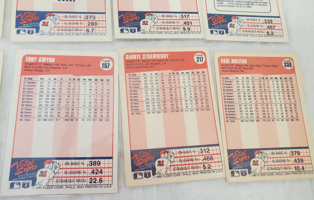 Vintage 1990 Fleer Most Valuable Baseball Trading Cards Lot Of 10