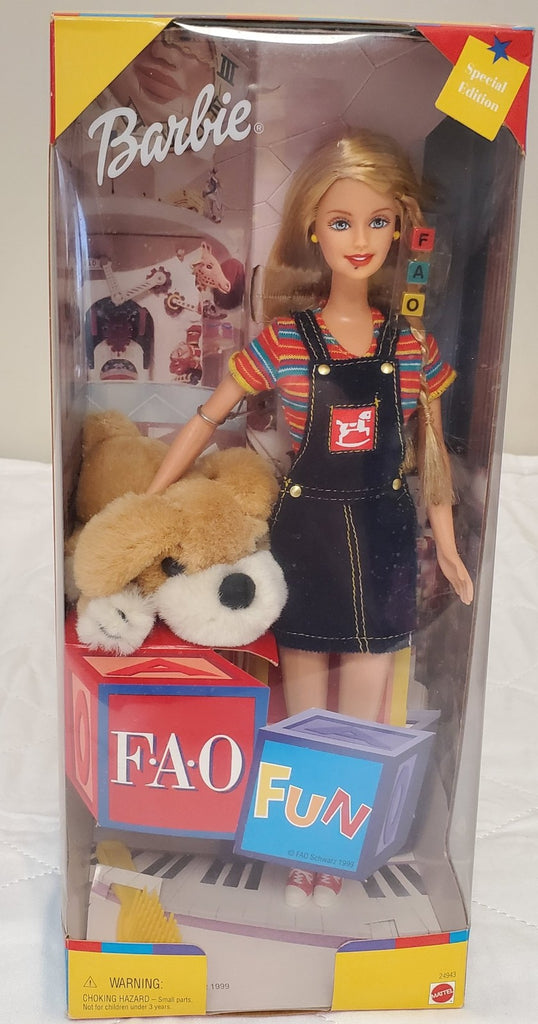Barbie FAO Schwarz 1999 Special Edition Plush Dog, Piano Box, Denim Outfit Gift