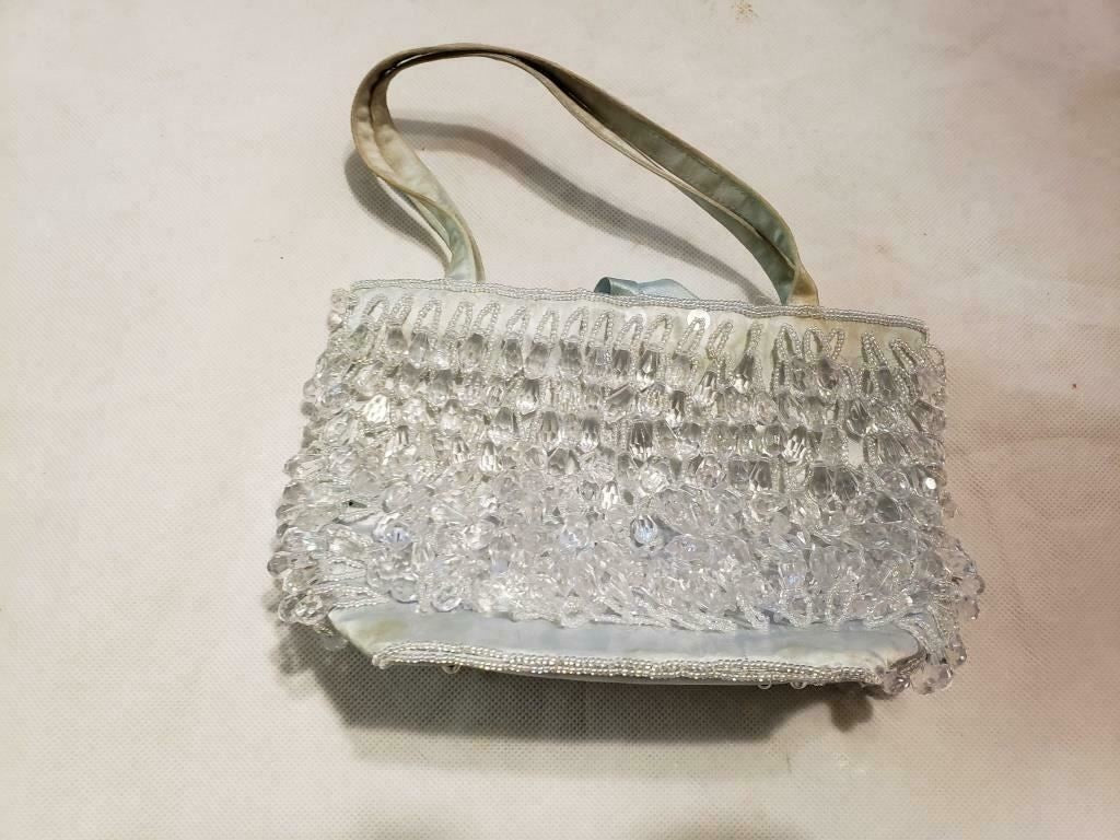 Lily Scott Bags Women's Baby Blue Beaded Wrist Purse w/ Baby Blue Pearl Strap