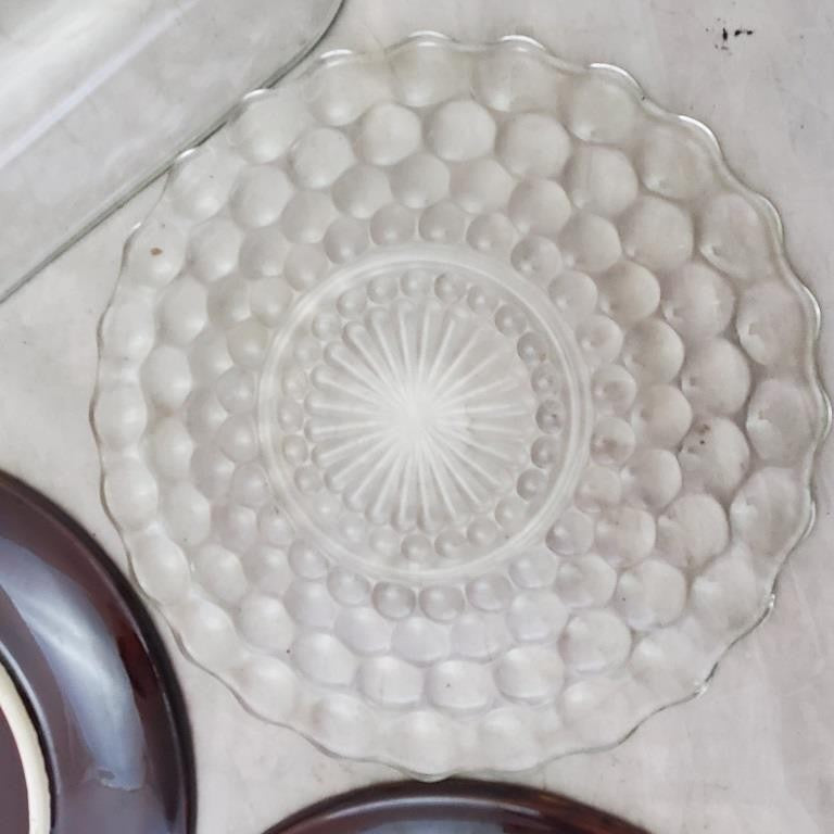 Hull Oven Proof Brown Drip Glaze Plate, Glass Bubble Design Plates & Baking Dish