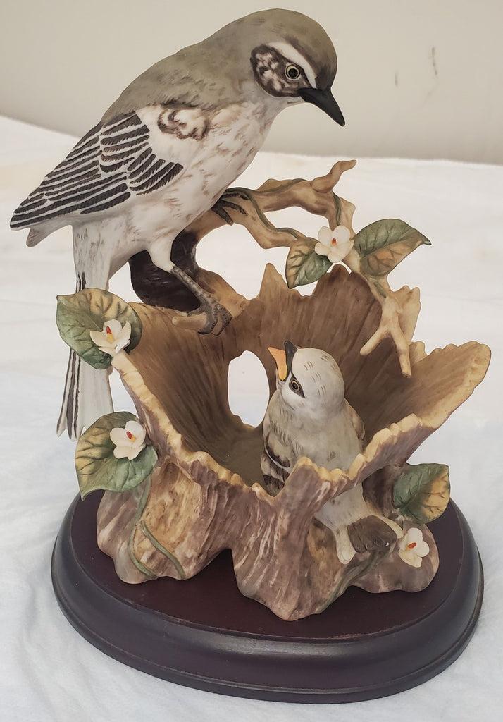 Homco 1994 Mockingbird Figurine by Tamiki Mizuno Mother & Baby Birds Masterpiece