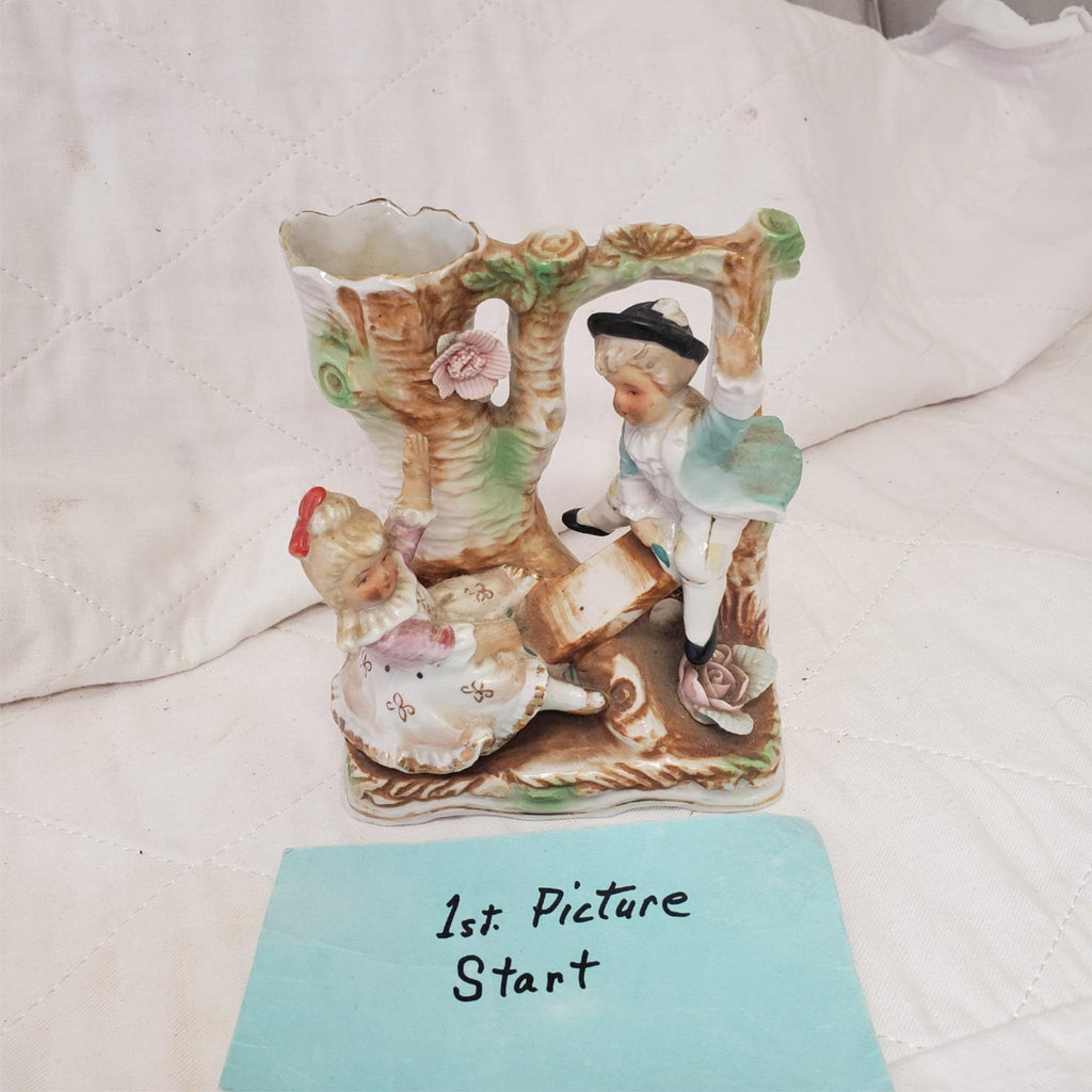 Victorian German Porcelain Children on Teeter Totter Figurine Vase