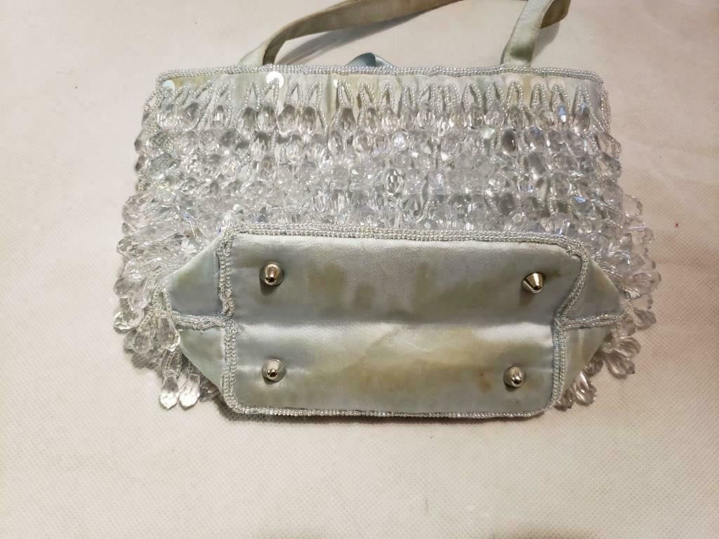 Lily Scott Bags Women's Baby Blue Beaded Wrist Purse w/ Baby Blue Pearl Strap