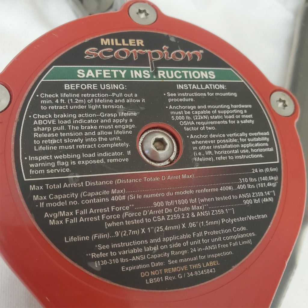 Miller Scorpion PFL-4-Z7 9FT With Steel Twist-Lock Carabiner & Swivel Shackle