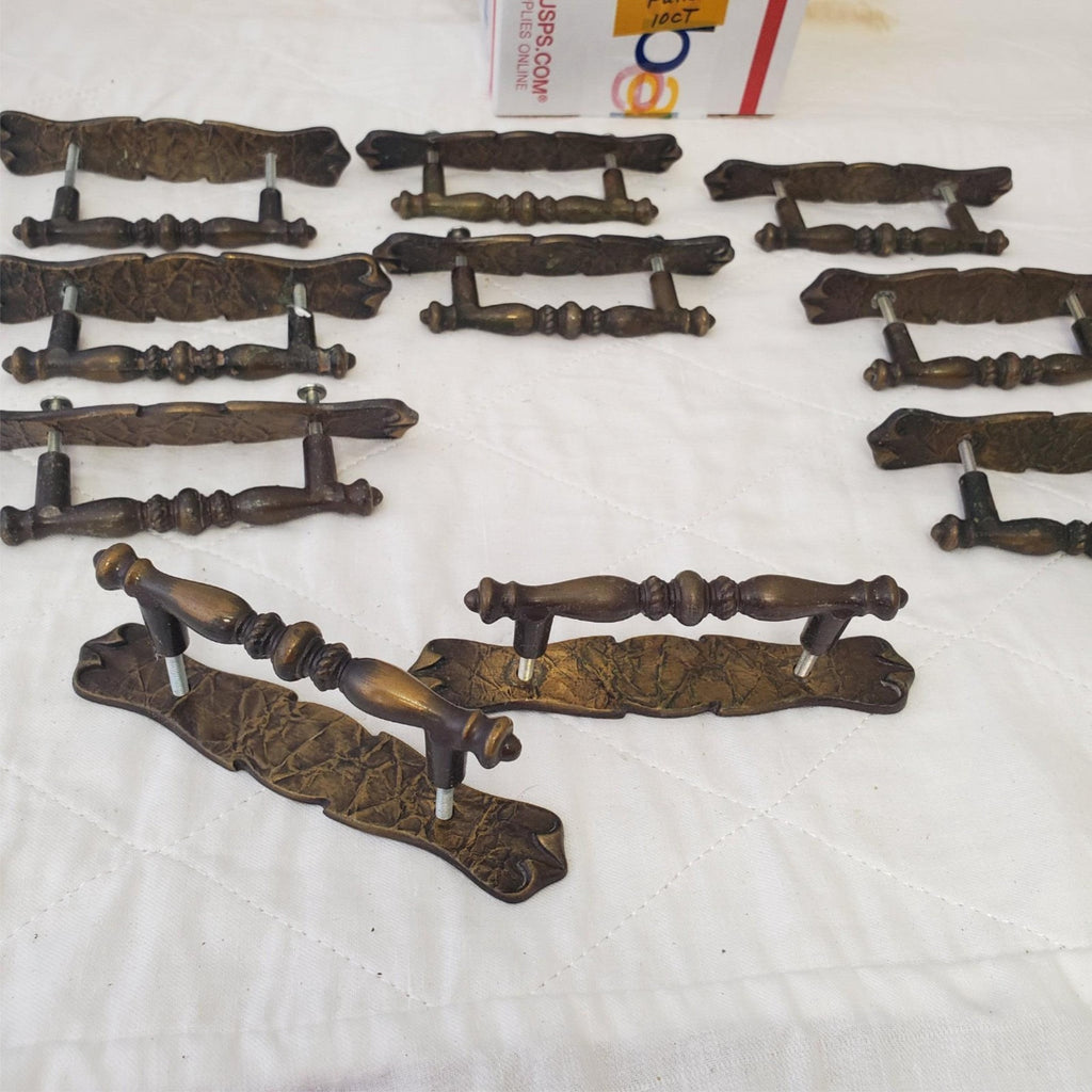 Lot of 10 Vintage Brass Amerock Carriage Cabinet Drawer Pulls w/ Back Plates #4
