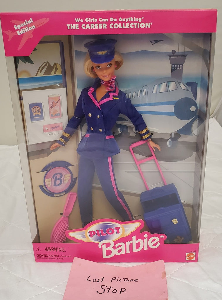 Vintage Pilot Barbie Career Doll Blue Uniform with Luggage Aviator Style