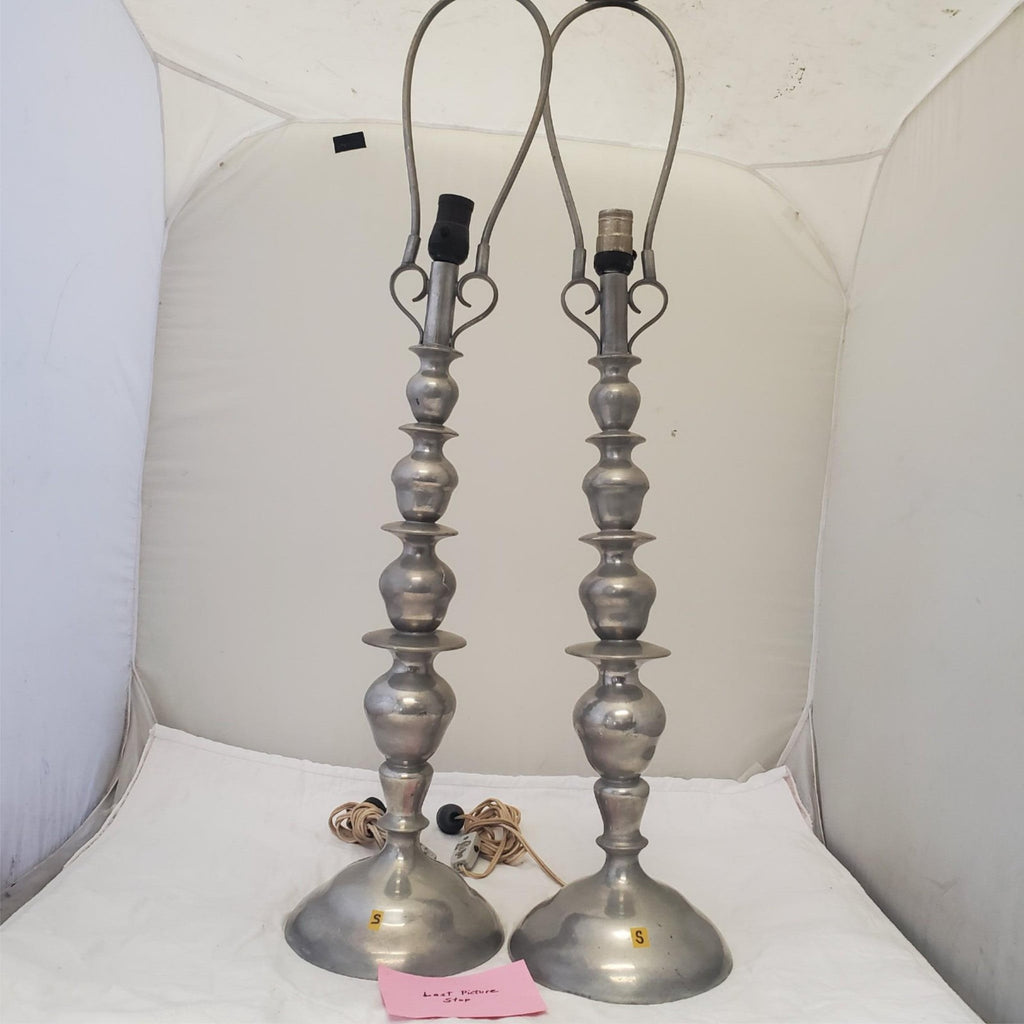 Lot of 2 Vintage Wisna Silver Sculptural Table Lamps S