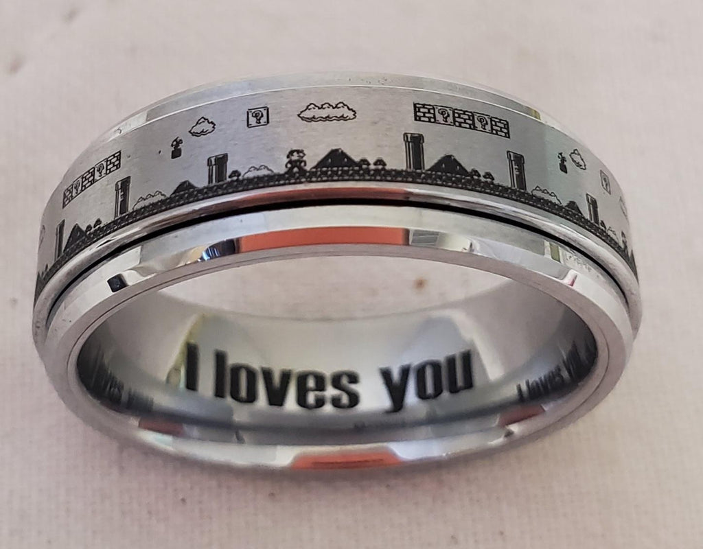 Tungsten Carbide Super Mario Video Game Spinner Ring