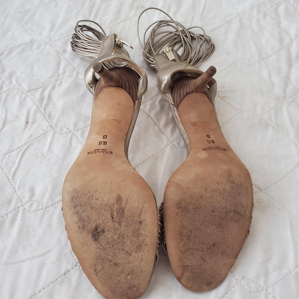 Coach Manya Size 8.5B Kitten Heel Super Soft Metallic In Napa Leather Light Gold