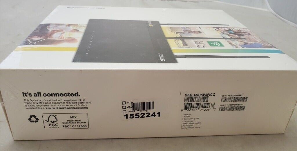 ASUS Dual Band Wi-Fi Connect From Sprint 802.11AC Router Sealed SKU: ASUSWIFICO