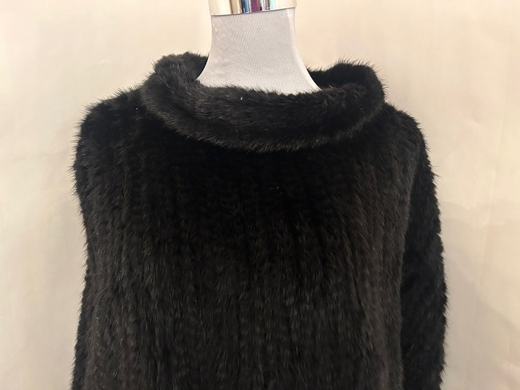 Saks Fifth Avenue MINK FUR Black Poncho Fringe One Size NWT Retail $1,495