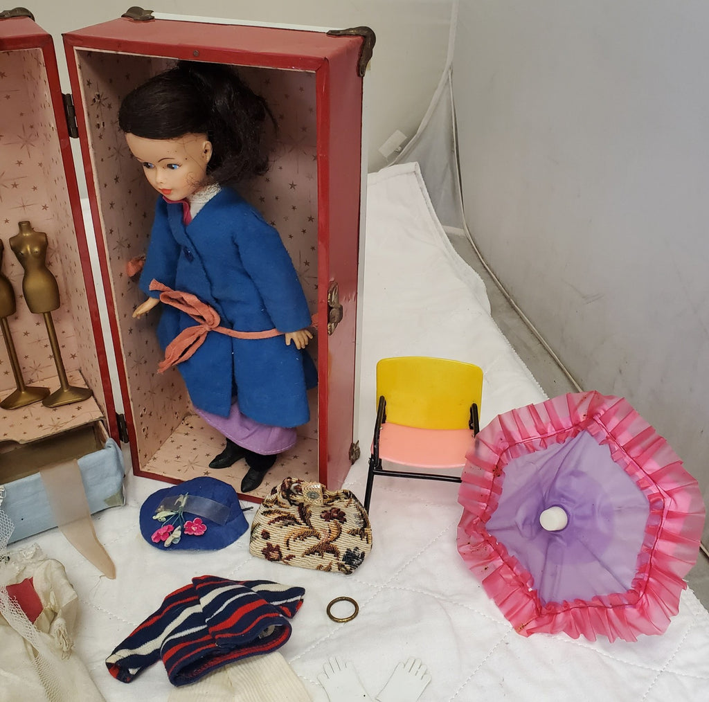 Red Metal Mary Poppins Horseman Doll Trunk with Huge Wardrobe