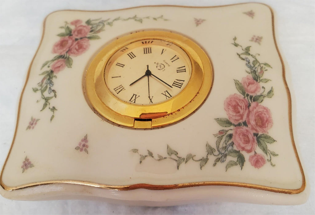Vintage Lenox Porcelain Vanity Clock Petite Roses Bedside Desk Floral Decor
