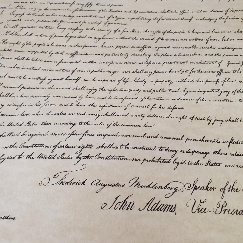 Bill of Rights Poster on Hand-Finished Antiqued Parchment Paper