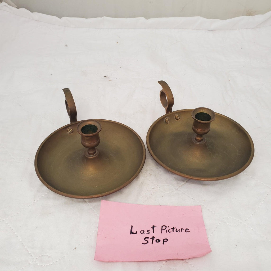 Set of 2 Vintage Brass Chamberstick Candle Holder with finger loop