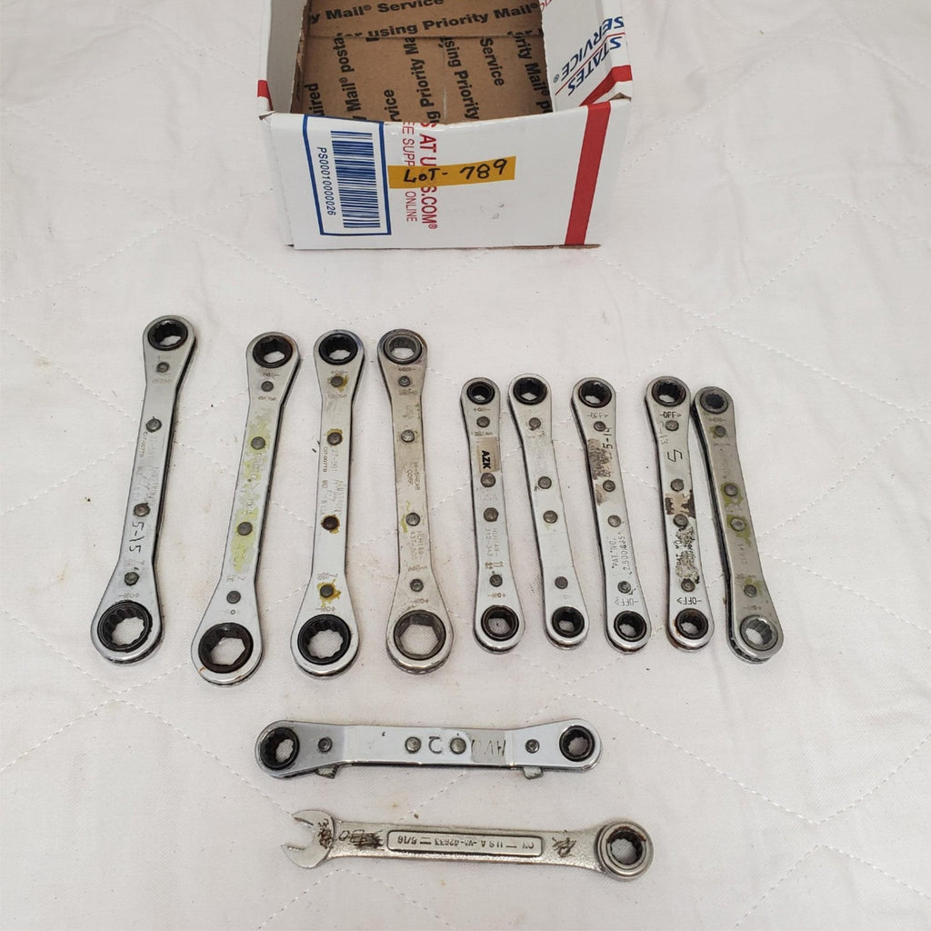 Lot of 11 Assorted Ratcheting Box End Wrench Set LOT-789