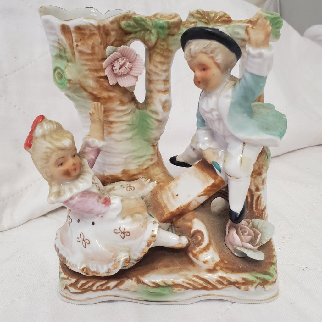 Victorian German Porcelain Children on Teeter Totter Figurine Vase
