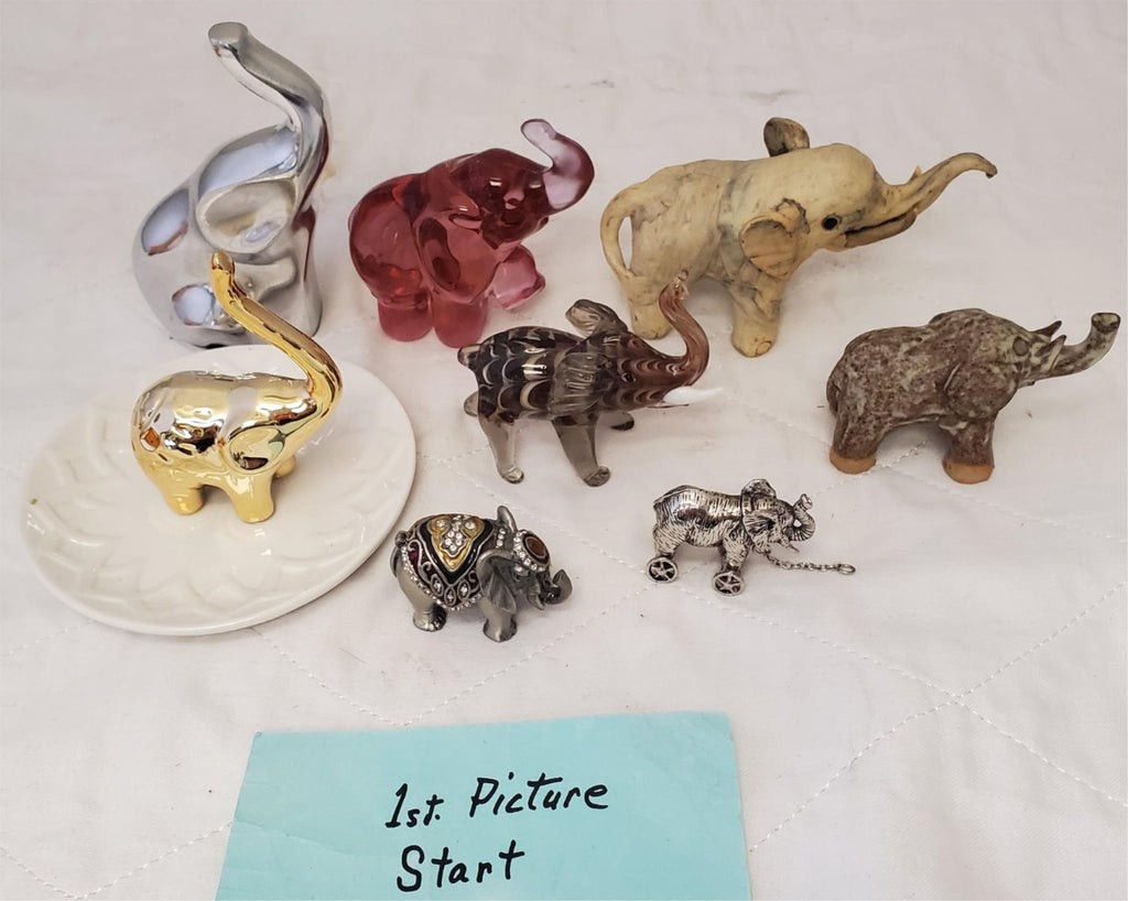 Lot of 8 Brass, Marble, Crystal, Ceramic & Porcelain Elephants Figurines