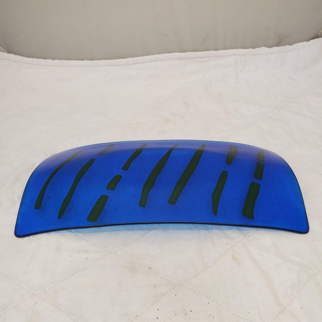 Fused Glass Trinket Platter with Blue & Yellow Striped
