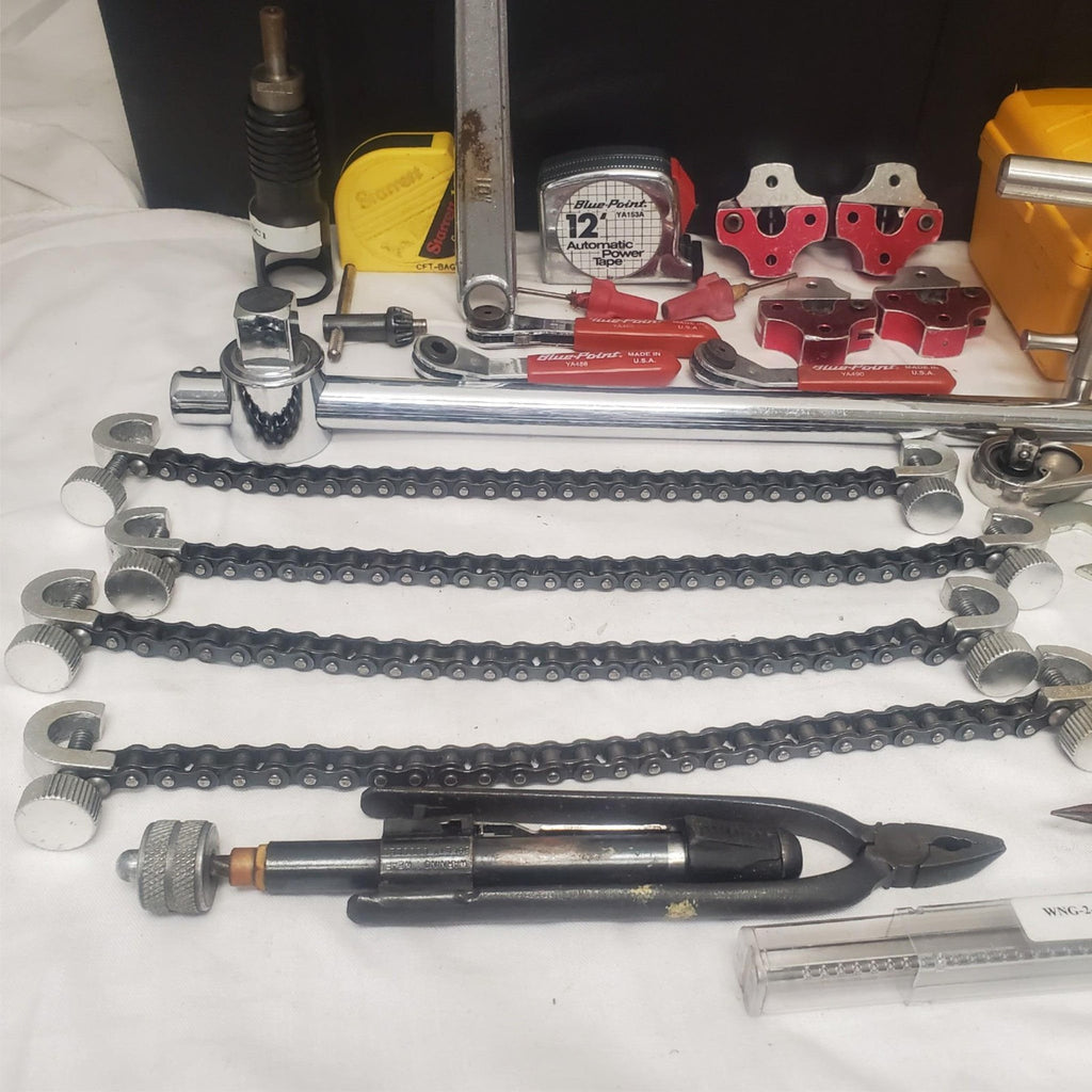Lot of Assorted Plumbing and Pipe Fitting Tools with Chain Wrenches and Toolbox