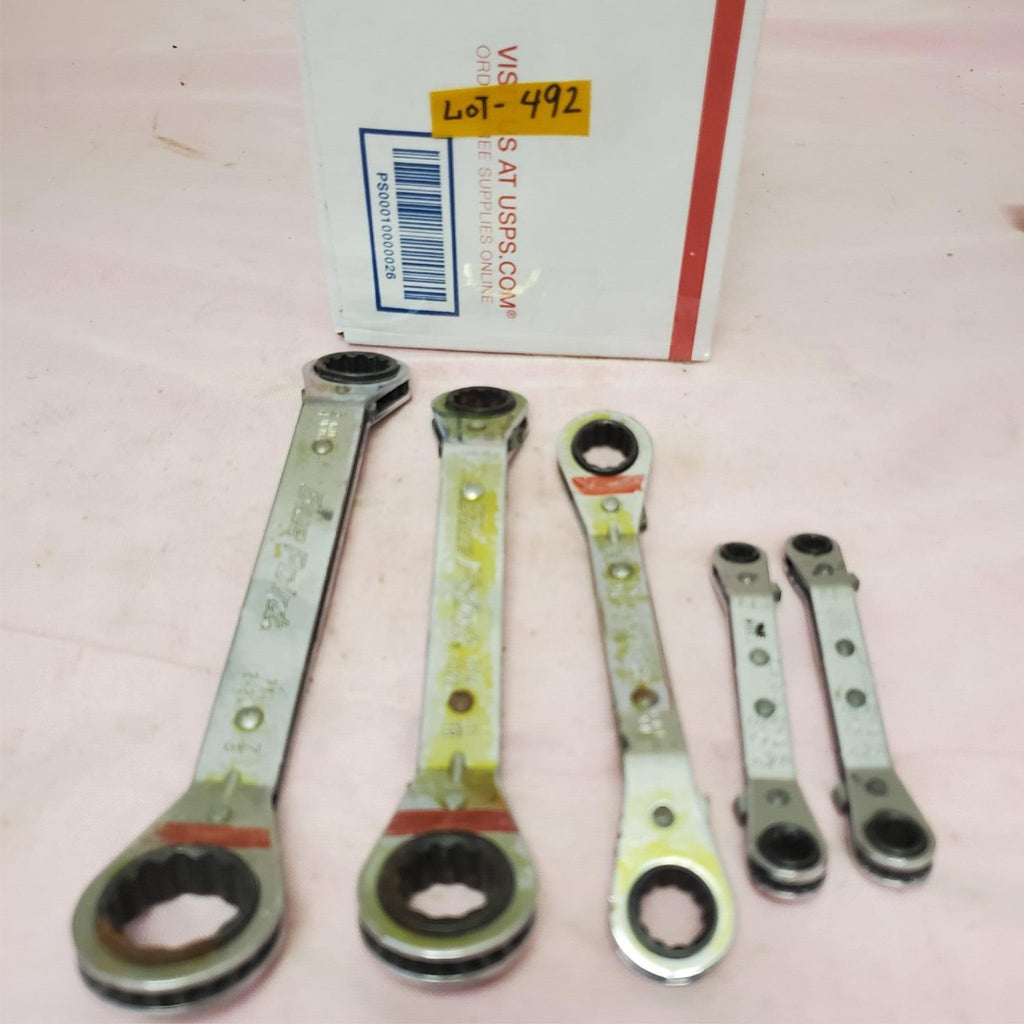 Lot of 5 Assorted Ratcheting Box End Wrench Set LOT-492
