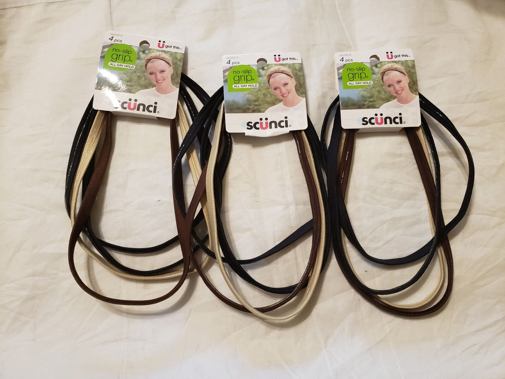 3 x New! Scunci No Slip Grip Headbands All Day Hold