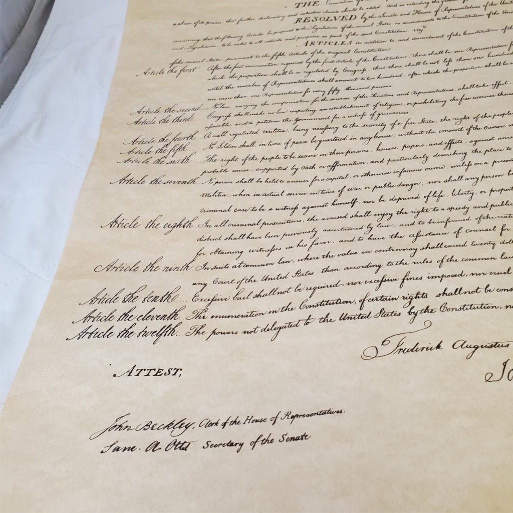 Bill of Rights Poster on Hand-Finished Antiqued Parchment Paper