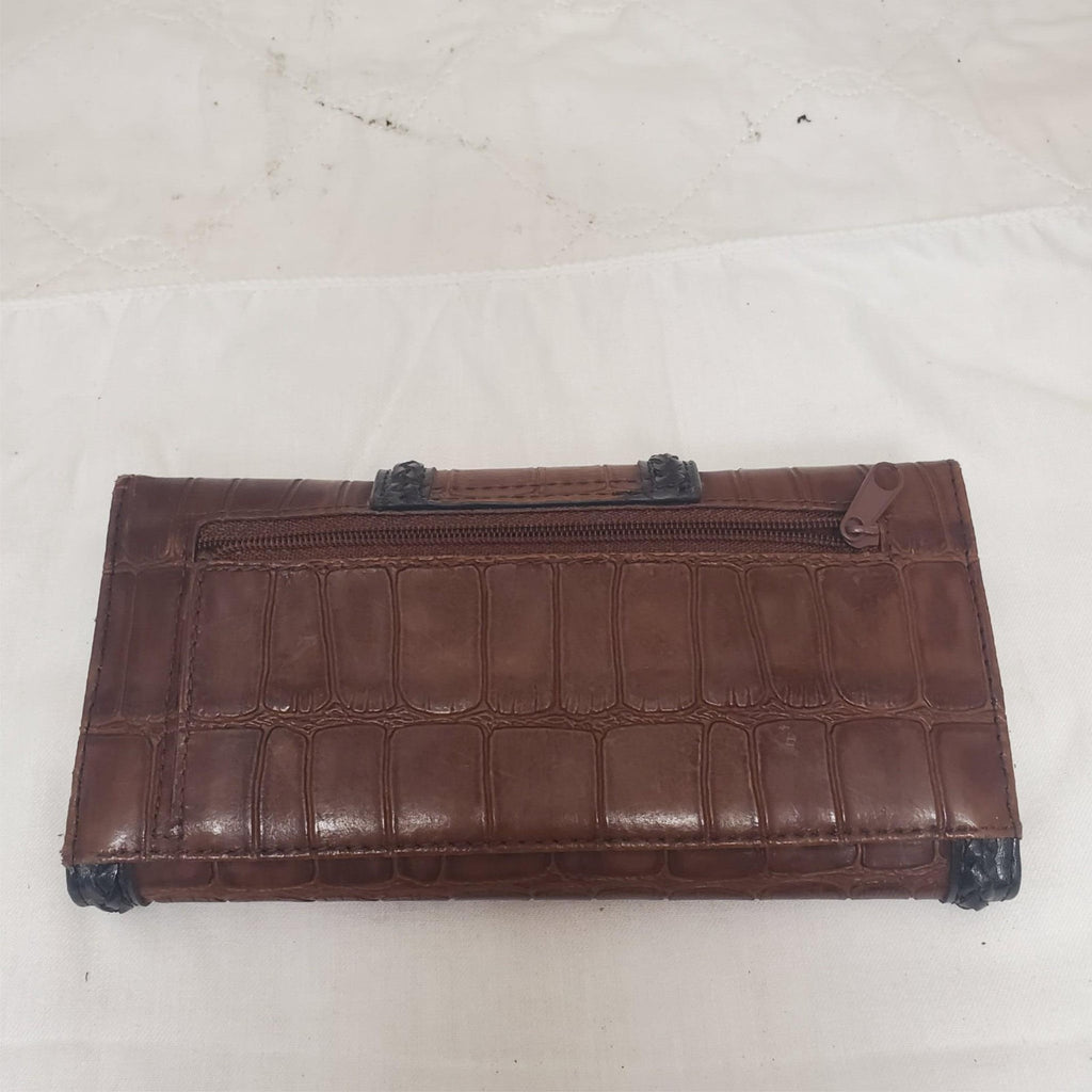 Vintage Embossed Genuine Leather Wallet for Women – Natural Brown – Handmade Art