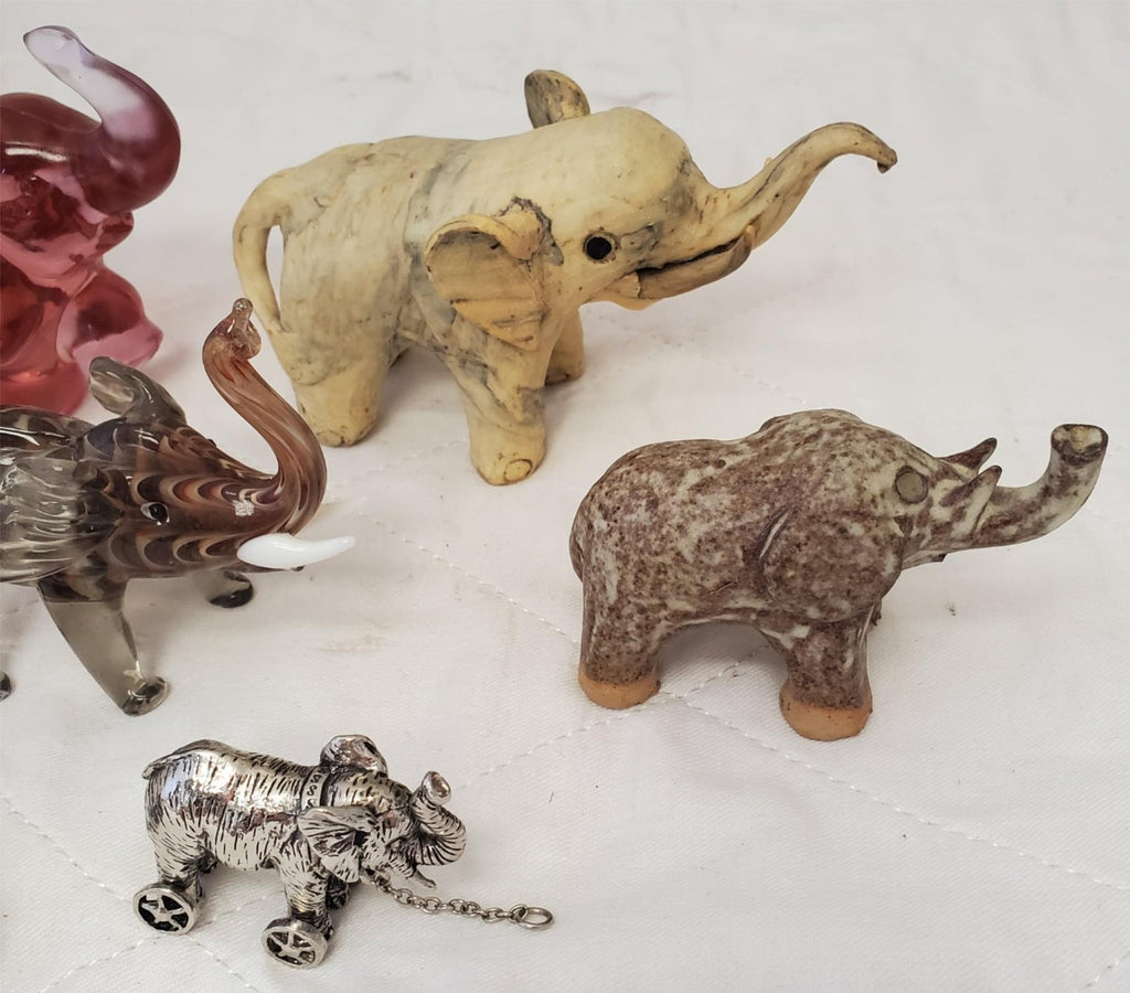 Lot of 8 Brass, Marble, Crystal, Ceramic & Porcelain Elephants Figurines