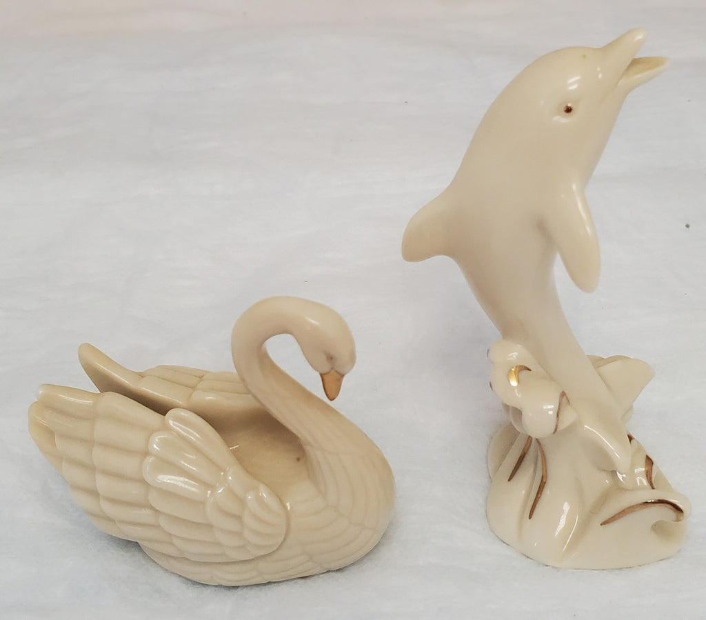 Vintage Lenox Leaping Dolphin & Swan Figurines Handcrafted with Gold Trim