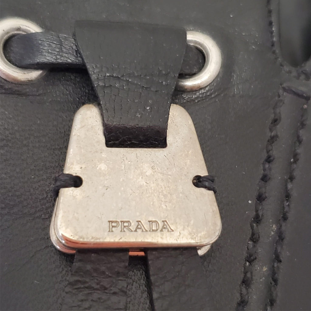 Prada 2000's Black Kitten Mule Heels with Silver Keychain Toe Strap