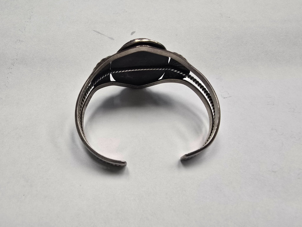 Navajo Sterling Silver & Black Onxy Bangle Bracelet - Leroy & Erma R. Boyd