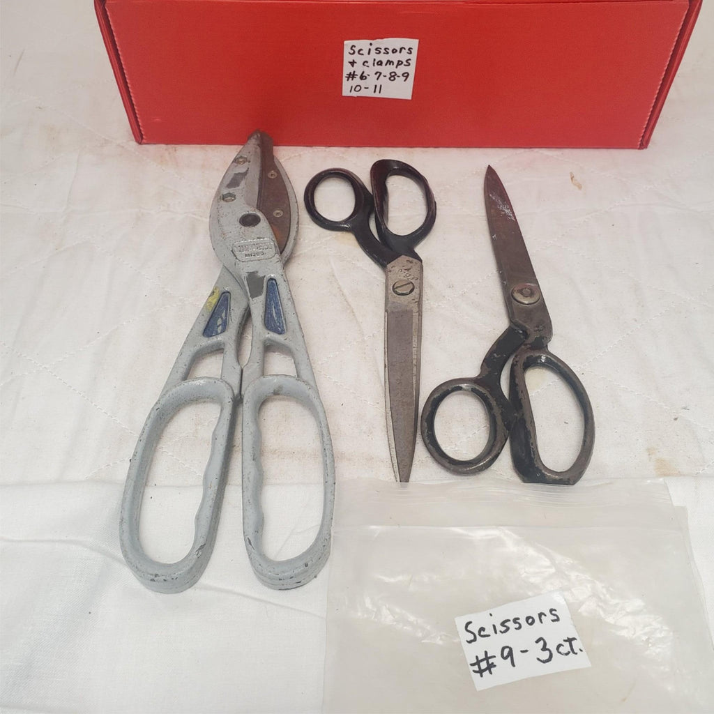 Lot of 3 Straight Cut Tinner Snips and Pinking Shears Scissors #9