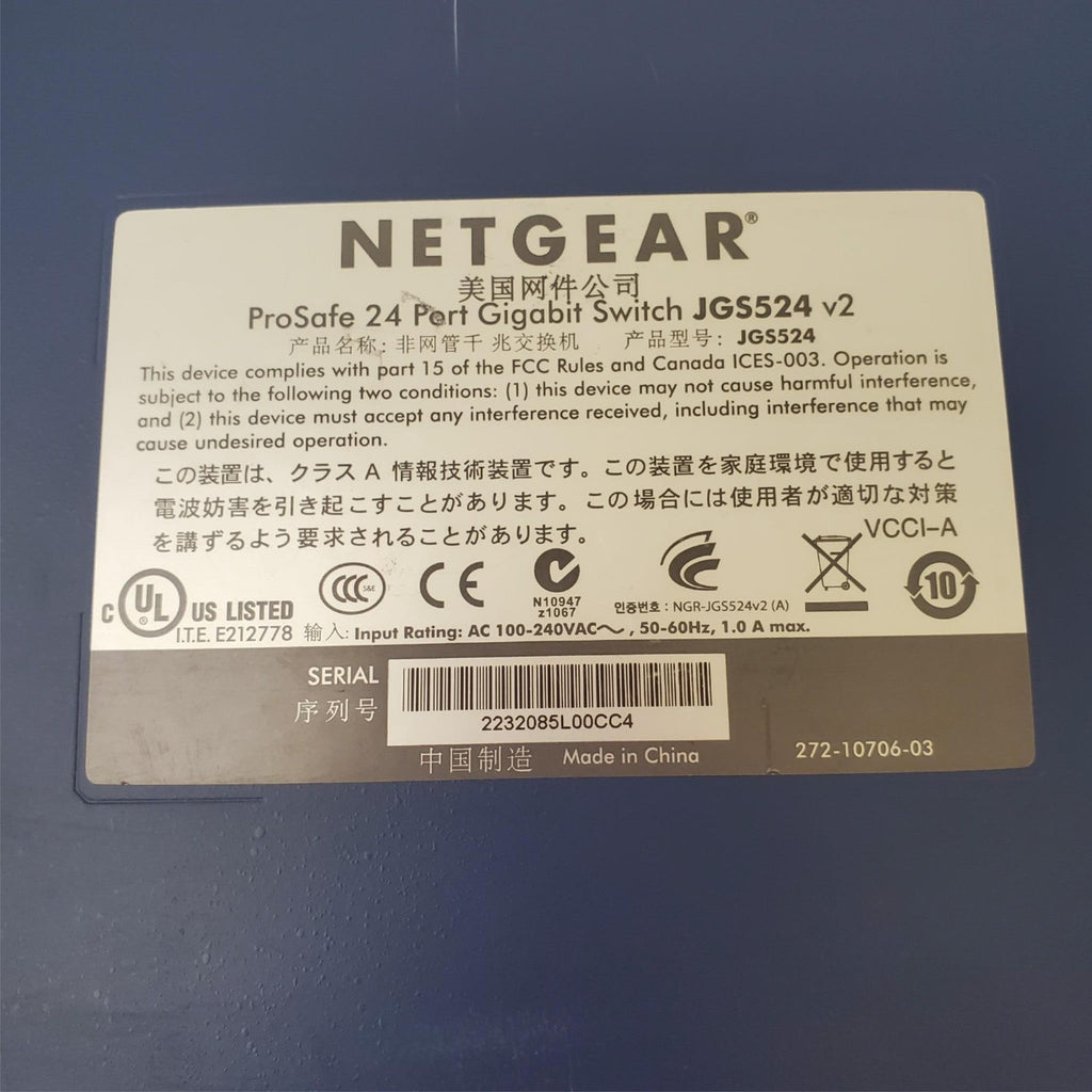 NETGEAR ProSafe JGS524 V2 ProSafe 24 Port Gigabit Network Switch